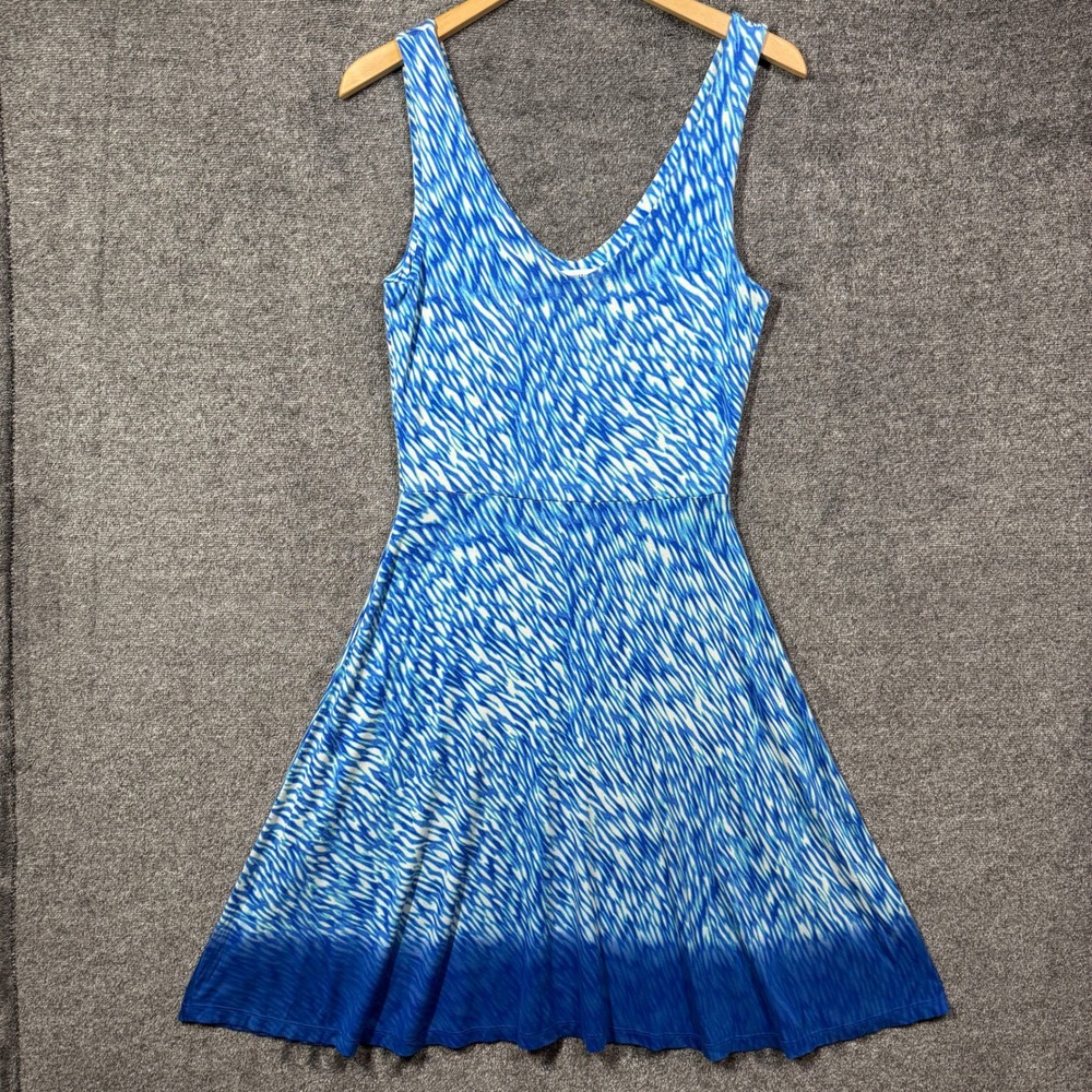 Athleta Dress‎ Small Blue White Abstract Print Fit and Flare V-Neck